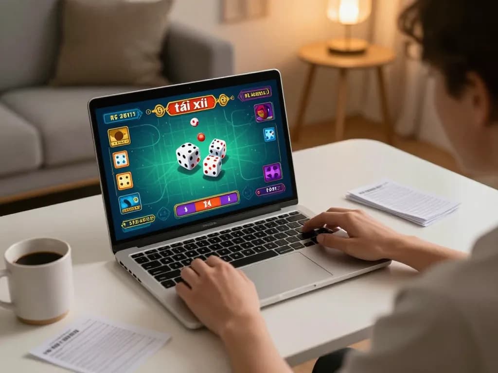 Engaging in game tài xỉu online from a cozy home office with strategic notes visible.