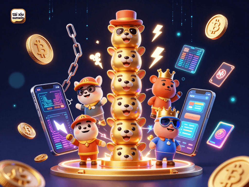 Play tài xỉu sunwin with dazzling crypto elements in a vibrant casino scene.