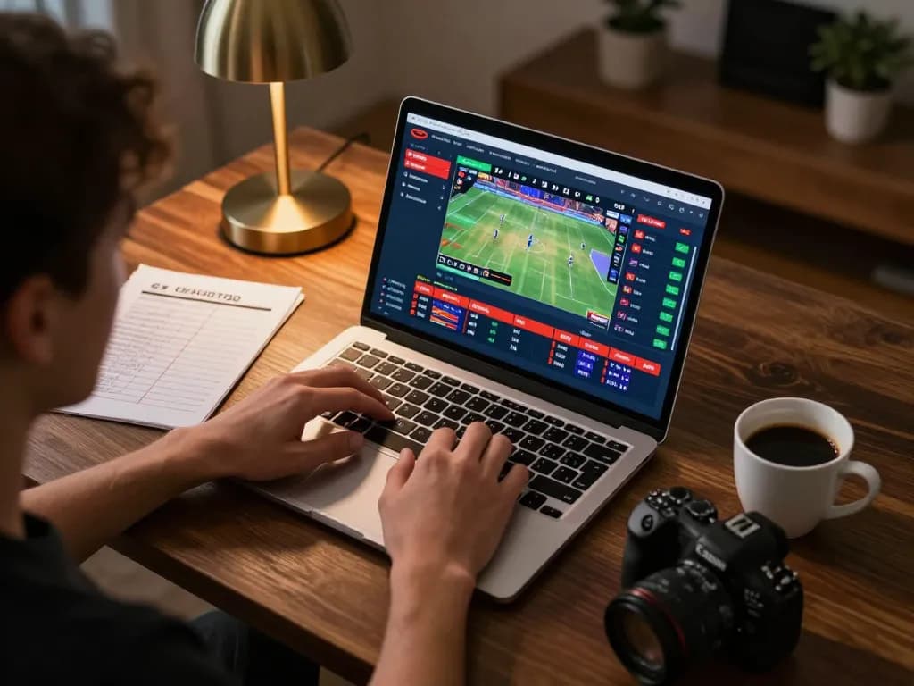 Using dagago for live sports betting on a laptop at home, showcasing a comfortable and strategic gaming environment