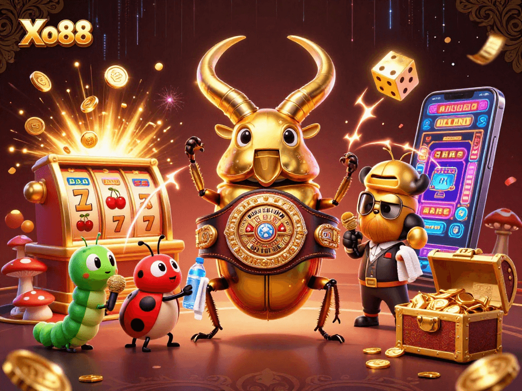 Xo88 showcases an exciting casino scene with dynamic characters and vibrant gaming elements.