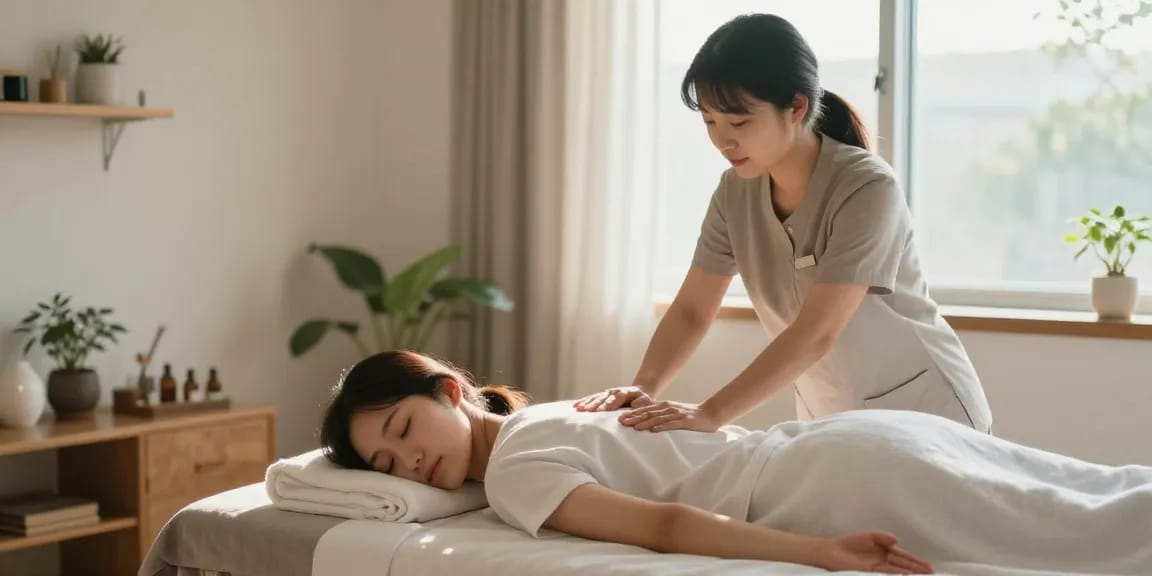 화곡동출장마사지 session in a serene home setting with a professional therapist.