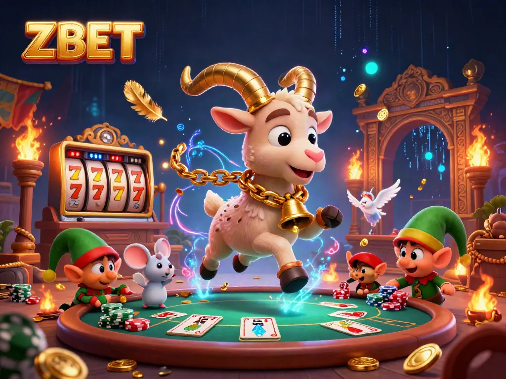 ZBET illuminates a vivid casino scene with Krampus, angel mouse, and elf gremlins at a festive betting table.