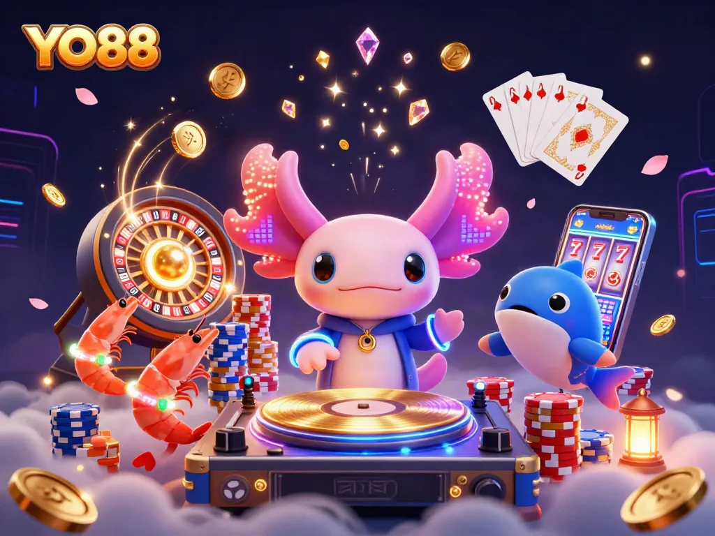 Experience the thrill of gaming excitement with YO88 as vibrant characters spin and dance among sparkling coins.