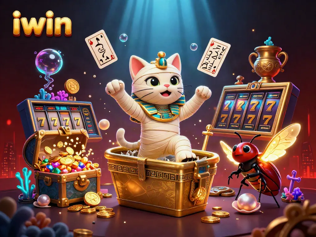 Experience thrilling iwin gameplay in a vibrant casino scene with Egyptian themes and dynamic elements.