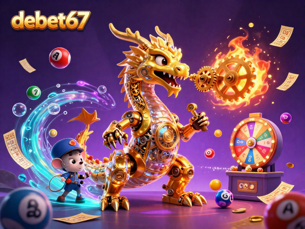 Experience debet67's exciting gaming action with a 3D dragon and dynamic casino elements.