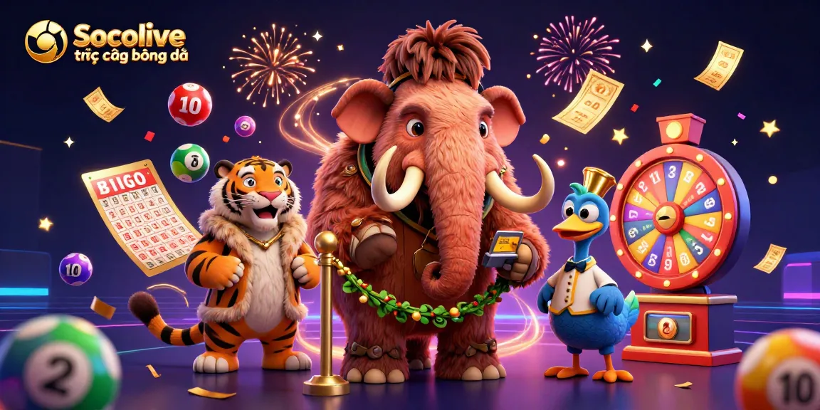 Socolive trực tiếp bóng đá showcases a dynamic 3D casino scene featuring a bouncer, VIP guest, and doorman amidst joyful celebration elements.