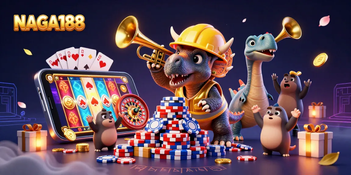 NAGA188 memainkan permainan slot dengan karakter kartun 3D yang meriah dan elemen kasino interaktif.