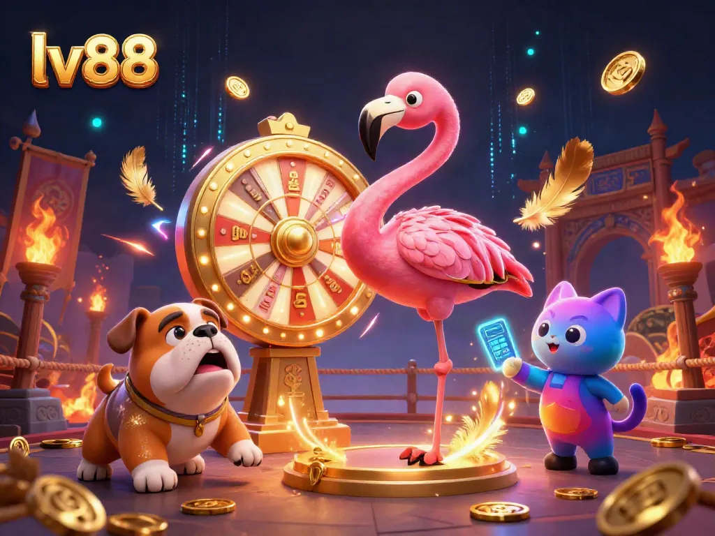 Engage with LV88's thrilling gaming experience featuring a lively game show scene with prizes and excitement.