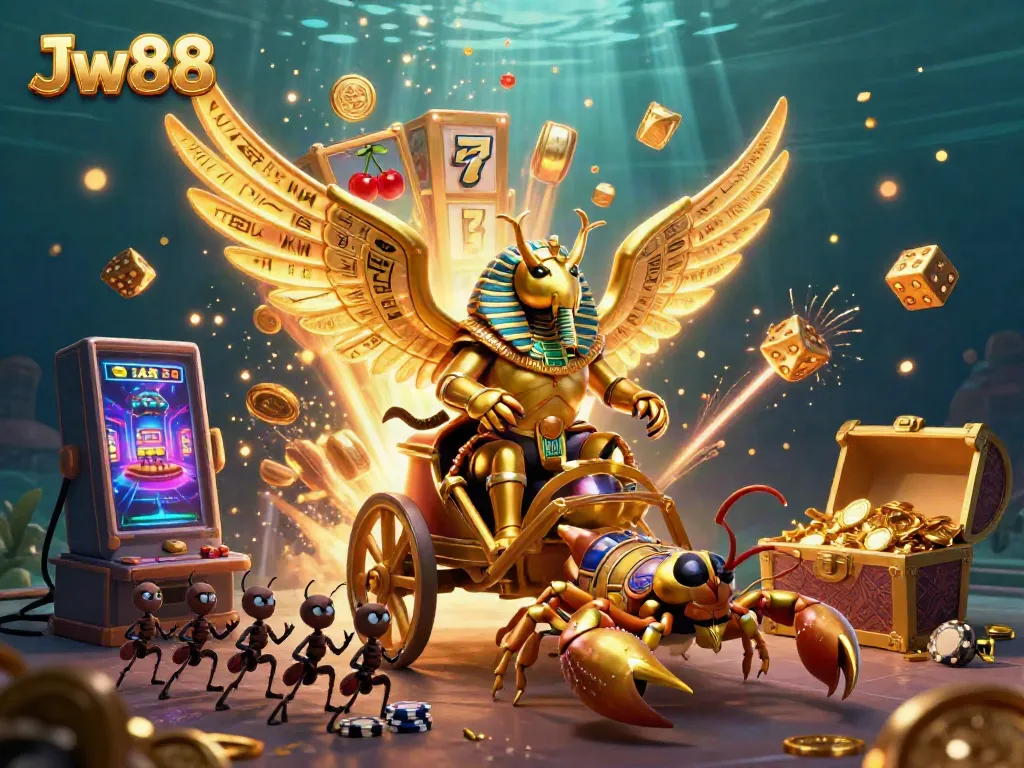 Experience thrilling gaming adventures with Jw88 in this vibrant casino illustration.
