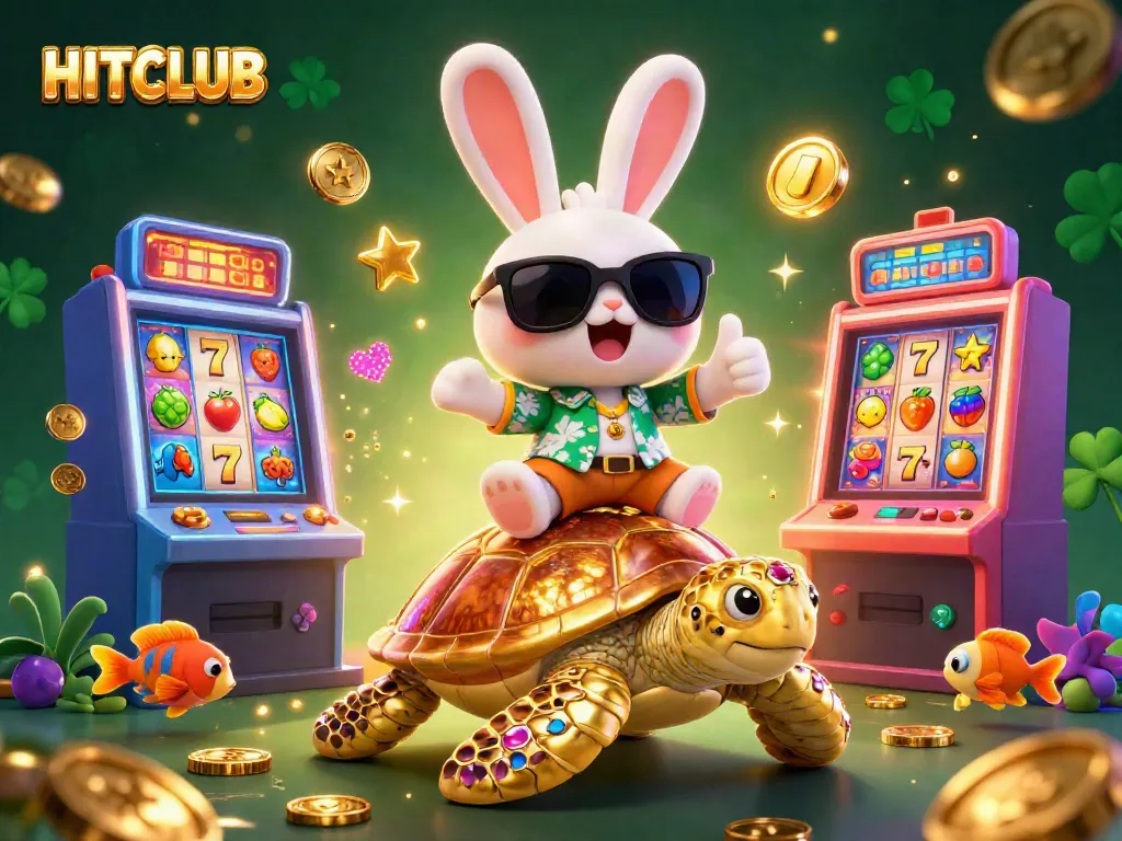 Experience the excitement of HITCLUB casino with vibrant slot machines and playful characters.