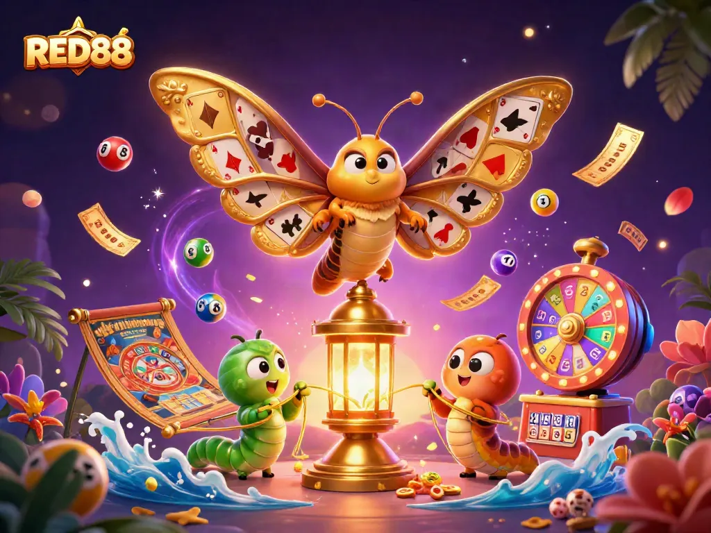 Engage in exciting gameplay with RED88's vibrant casino scene featuring dynamic lottery and bingo elements.