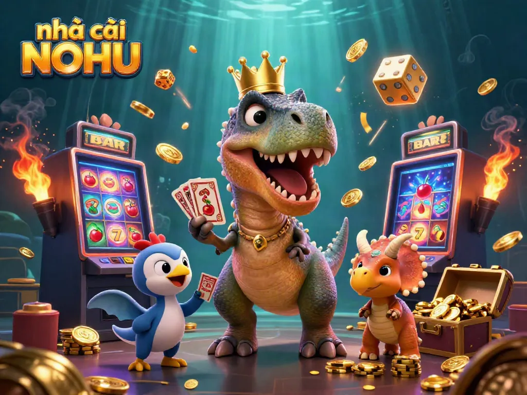 Experience thrilling gameplay at nhà cái NOHU with lively characters and jackpot excitement in this vibrant casino scene.