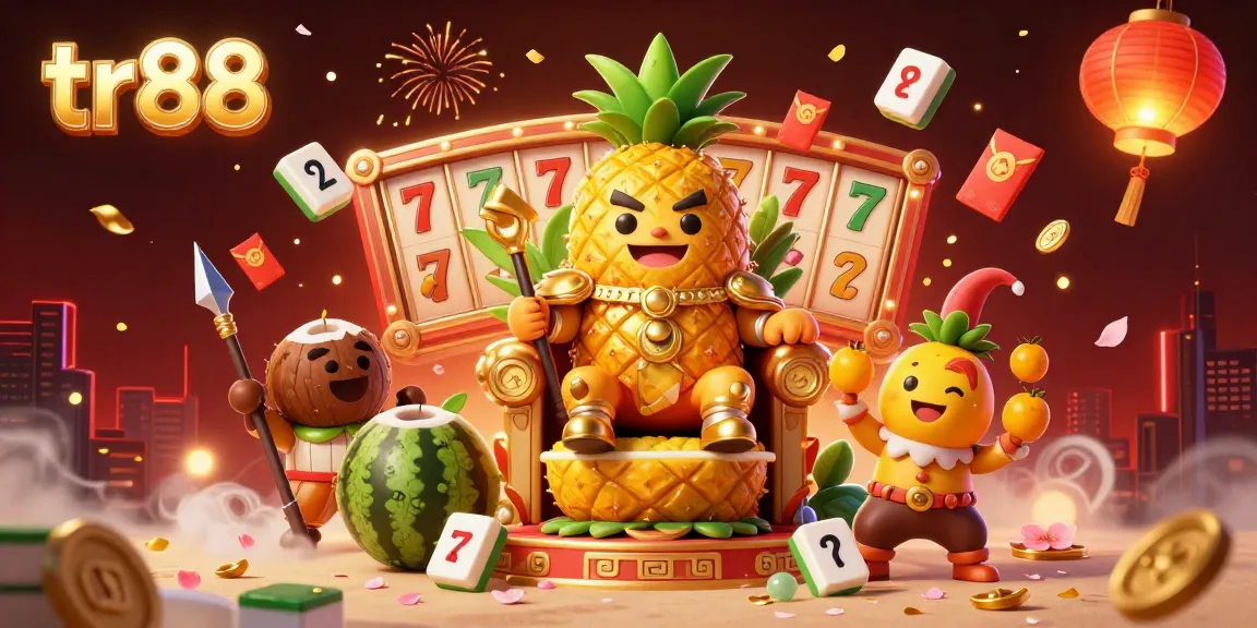 Experience the excitement of tr88 at this vibrant beach casino featuring a golden pineapple king and dynamic gaming elements.