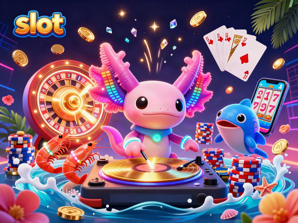 Spin the slot reels and witness vibrant wins in this thrilling 3D casino scene.