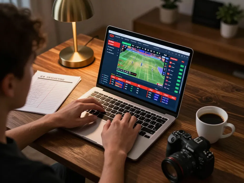 Using dagago for live sports betting on a laptop at home, showcasing a comfortable and strategic gaming environment
