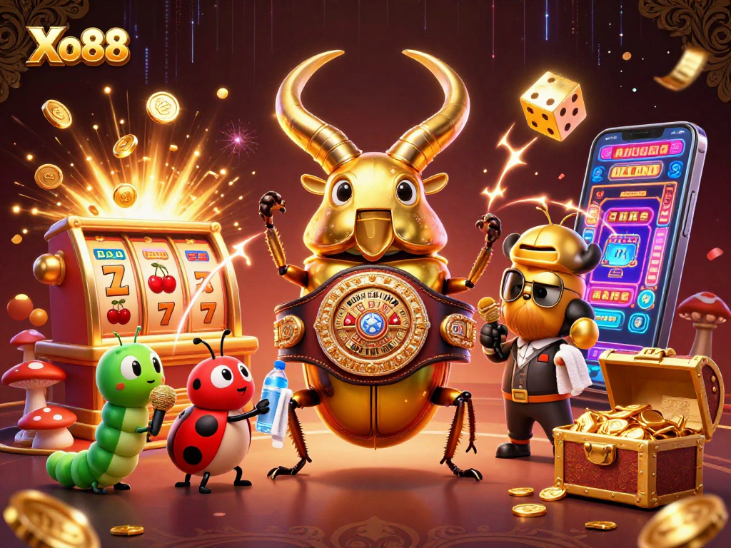 Xo88 showcases an exciting casino scene with dynamic characters and vibrant gaming elements.