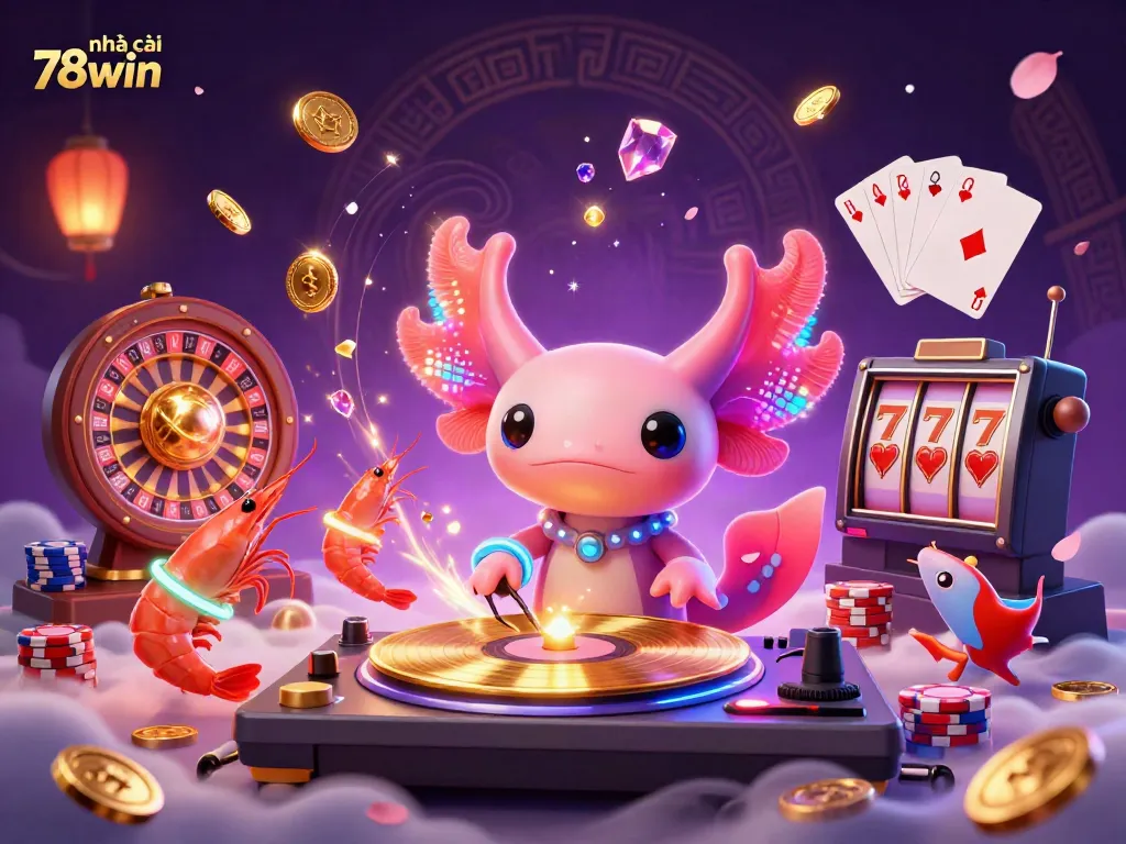 Experience the vibrant world of nhà cái 78win with dynamic characters celebrating casino games, surrounded by golden coins and colorful poker chips.
