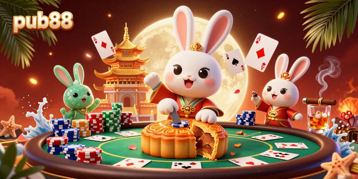 Engage with the festive pub88 scene showcasing luck and excitement with casino elements.