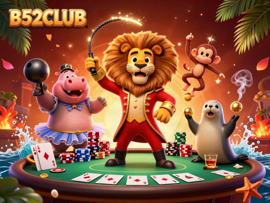 Experience thrilling gameplay at B52CLUB with vibrant casino characters and dynamic poker elements.