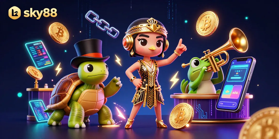 Engage in playful moments at link sky88 with vibrant cartoon characters and neon casino elements.